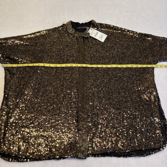 Zara Limited Edition Metallic Gold Sequin Beaded Button Up Blouse Womens Size M - Picture 13 of 15
